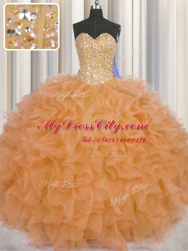 Visible Boning Sleeveless Lace Up Floor Length Beading and Ruffles and Sashes ribbons Quinceanera Gowns