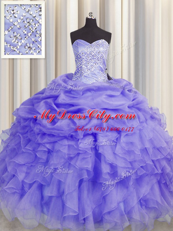 Cute Sleeveless Lace Up Floor Length Beading and Ruffles Quinceanera Gown