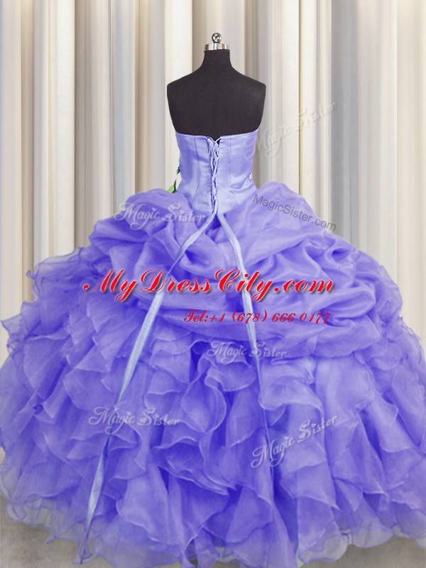 Cute Sleeveless Lace Up Floor Length Beading and Ruffles Quinceanera Gown