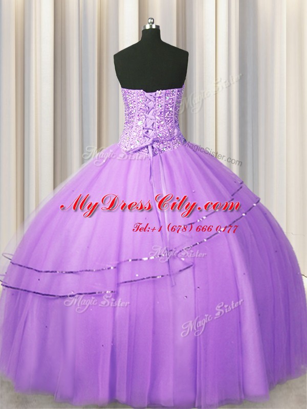 Cute Visible Boning Puffy Skirt Floor Length Lilac Sweet 16 Quinceanera Dress Sweetheart Sleeveless Lace Up