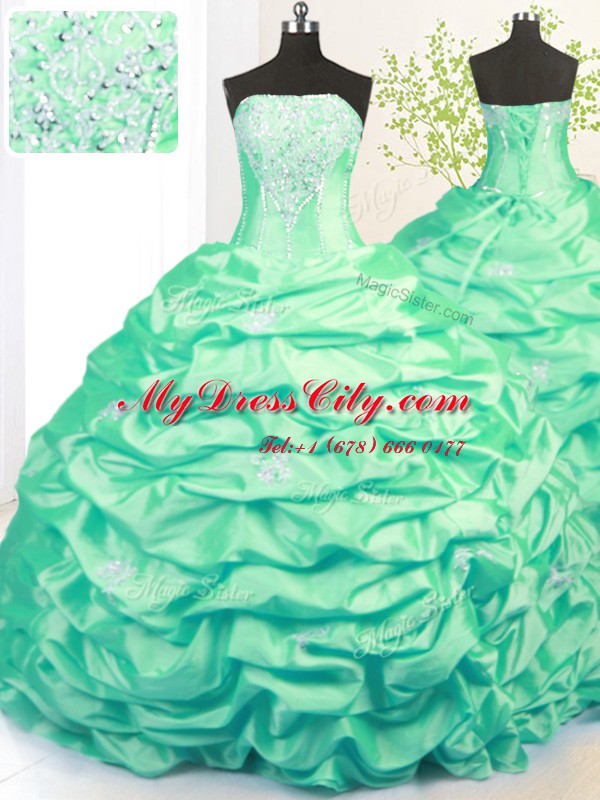 Pretty Sleeveless Sweep Train Side Zipper With Train Beading and Pick Ups Sweet 16 Dress