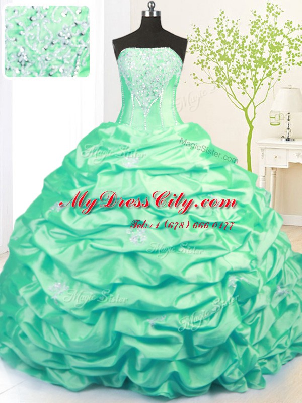 Pretty Sleeveless Sweep Train Side Zipper With Train Beading and Pick Ups Sweet 16 Dress