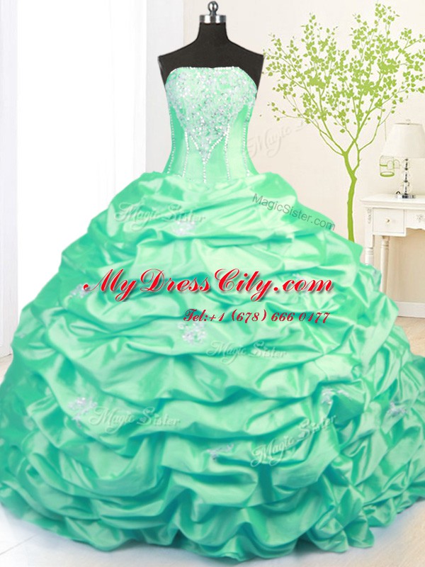 Pretty Sleeveless Sweep Train Side Zipper With Train Beading and Pick Ups Sweet 16 Dress