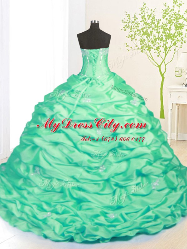 Pretty Sleeveless Sweep Train Side Zipper With Train Beading and Pick Ups Sweet 16 Dress