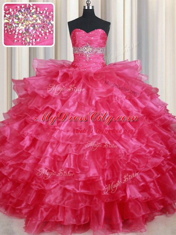 Coral Red Sweetheart Neckline Ruffled Layers 15 Quinceanera Dress Sleeveless Lace Up