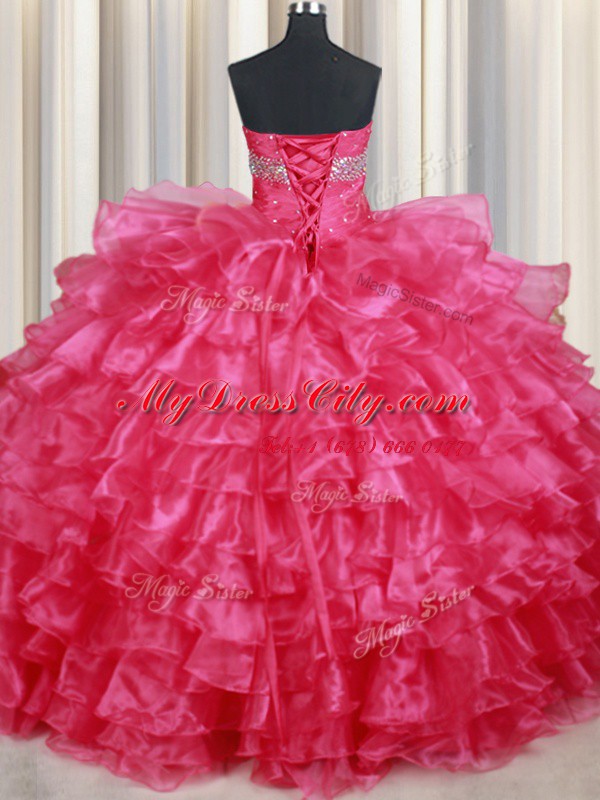 Coral Red Sweetheart Neckline Ruffled Layers 15 Quinceanera Dress Sleeveless Lace Up