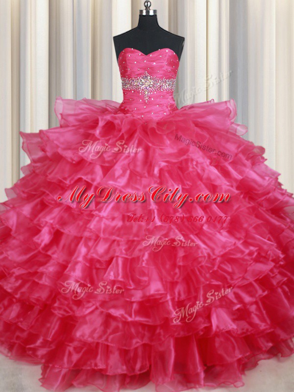 Coral Red Sweetheart Neckline Ruffled Layers 15 Quinceanera Dress Sleeveless Lace Up