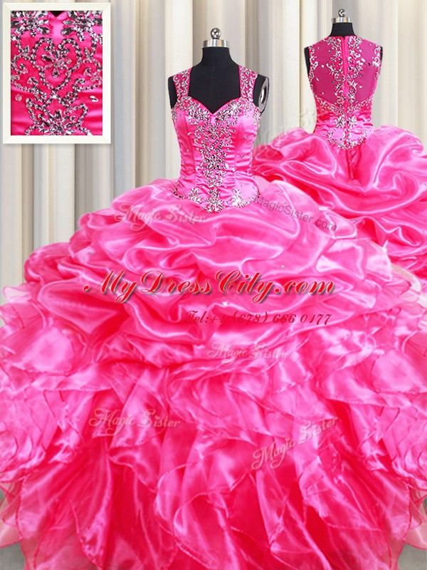 Low Price Straps Sleeveless Beading and Ruffles and Pick Ups Zipper Quince Ball Gowns