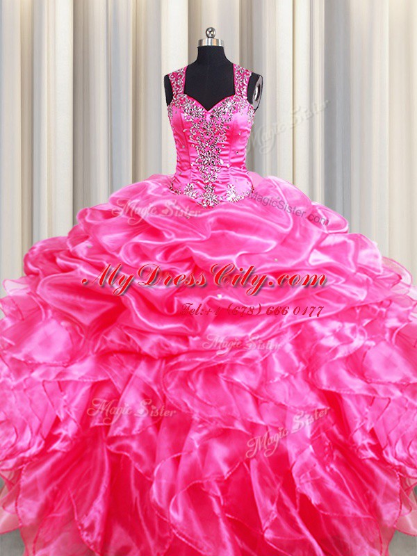 Low Price Straps Sleeveless Beading and Ruffles and Pick Ups Zipper Quince Ball Gowns