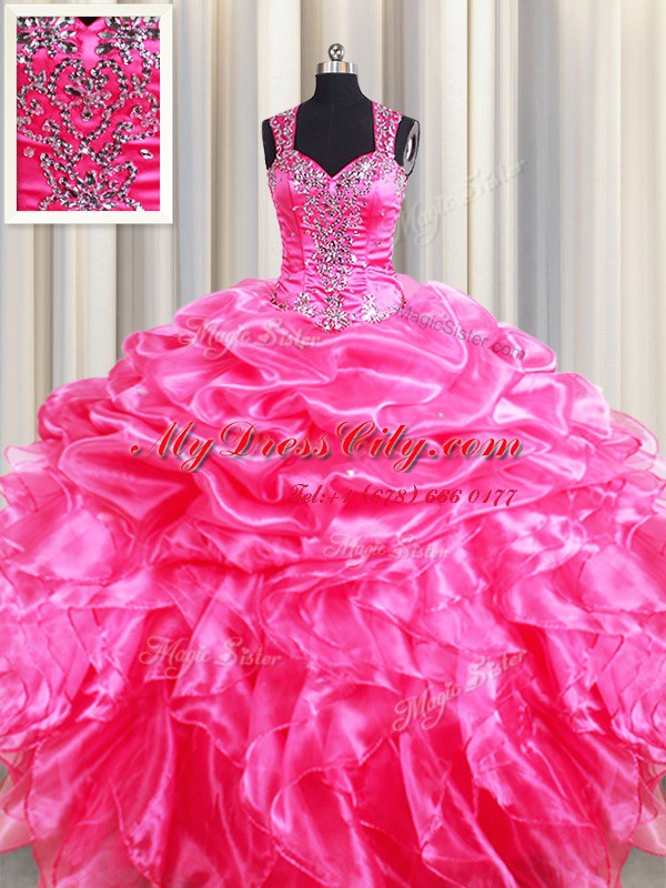 Low Price Straps Sleeveless Beading and Ruffles and Pick Ups Zipper Quince Ball Gowns