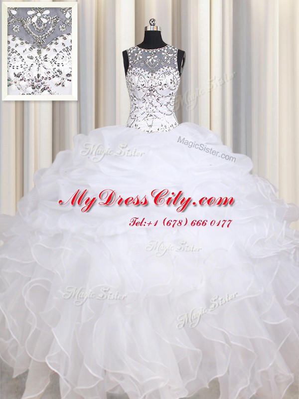 Straps Sleeveless Lace Up Quinceanera Dresses White Organza