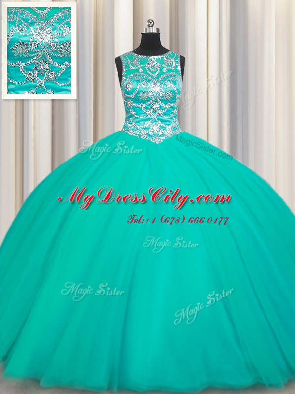 New Arrival Scoop Tulle Sleeveless Floor Length Quince Ball Gowns and Appliques