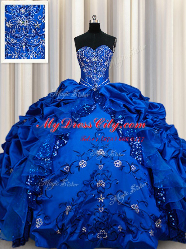 Captivating Taffeta Sweetheart Sleeveless Lace Up Beading and Embroidery and Sequins and Pick Ups Sweet 16 Dresses in Royal Blue