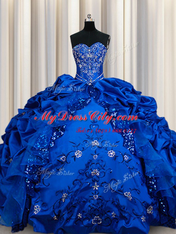 Captivating Taffeta Sweetheart Sleeveless Lace Up Beading and Embroidery and Sequins and Pick Ups Sweet 16 Dresses in Royal Blue