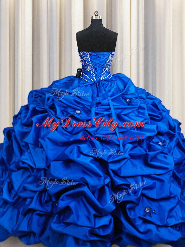 Captivating Taffeta Sweetheart Sleeveless Lace Up Beading and Embroidery and Sequins and Pick Ups Sweet 16 Dresses in Royal Blue