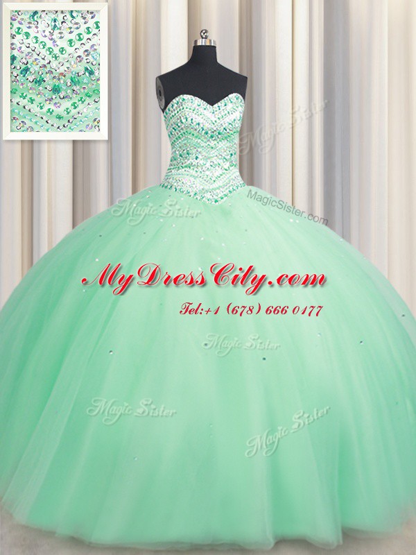 Apple Green Sweetheart Lace Up Beading Vestidos de Quinceanera Sleeveless