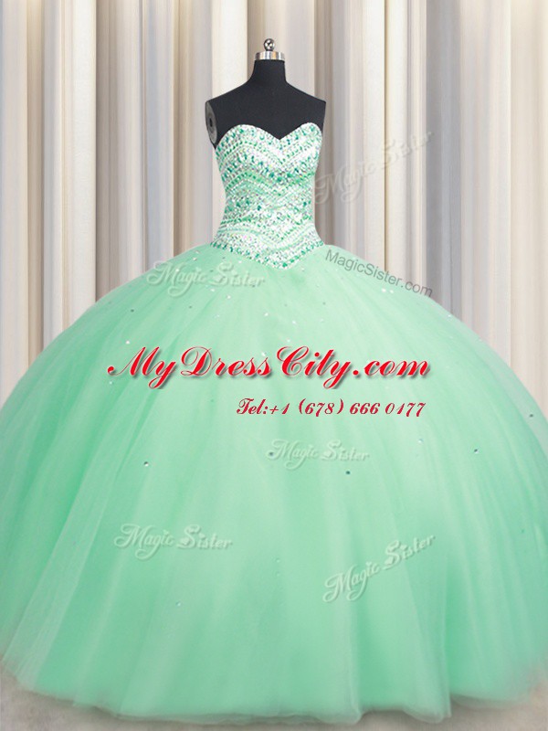 Apple Green Sweetheart Lace Up Beading Vestidos de Quinceanera Sleeveless