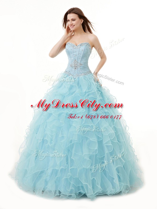 Light Blue Sleeveless Beading and Ruffles Floor Length Quinceanera Gowns