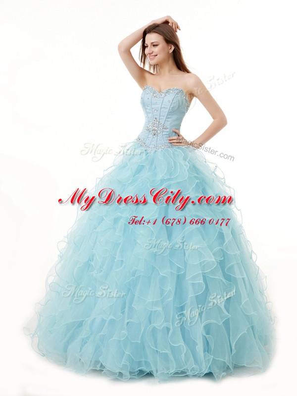 Light Blue Sleeveless Beading and Ruffles Floor Length Quinceanera Gowns