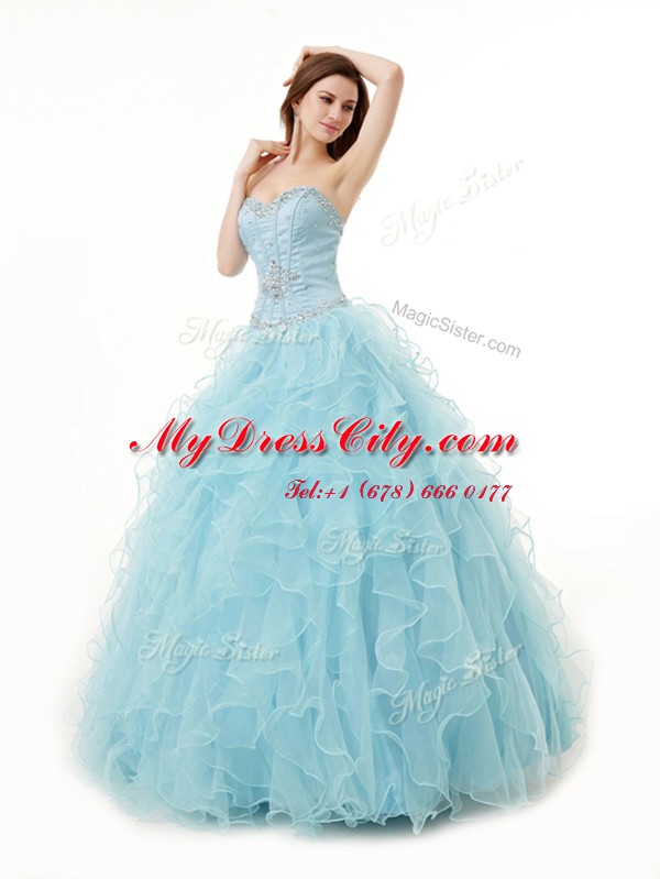 Light Blue Sleeveless Beading and Ruffles Floor Length Quinceanera Gowns