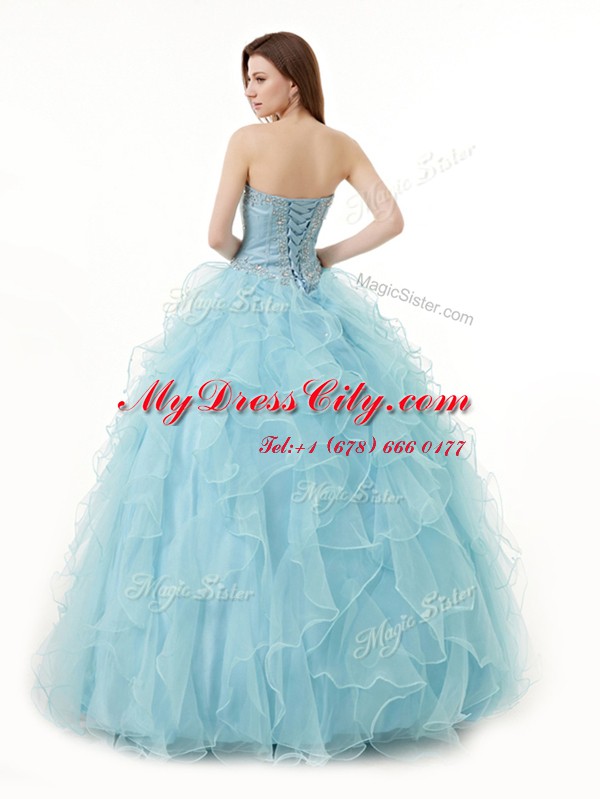 Light Blue Sleeveless Beading and Ruffles Floor Length Quinceanera Gowns