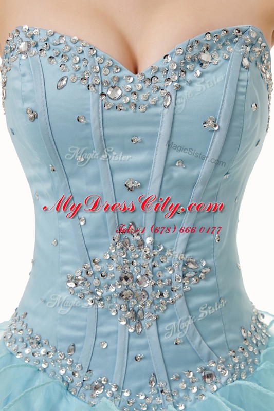 Light Blue Sleeveless Beading and Ruffles Floor Length Quinceanera Gowns