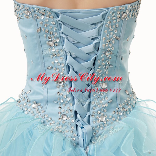 Light Blue Sleeveless Beading and Ruffles Floor Length Quinceanera Gowns