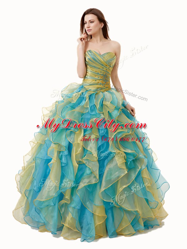 Affordable Multi-color Sleeveless Organza Lace Up Quinceanera Dress for Military Ball and Sweet 16 and Quinceanera