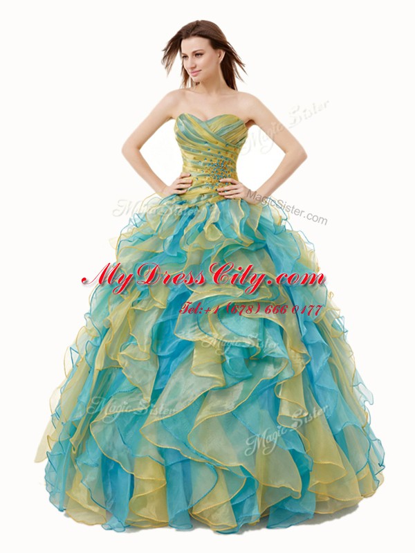 Affordable Multi-color Sleeveless Organza Lace Up Quinceanera Dress for Military Ball and Sweet 16 and Quinceanera