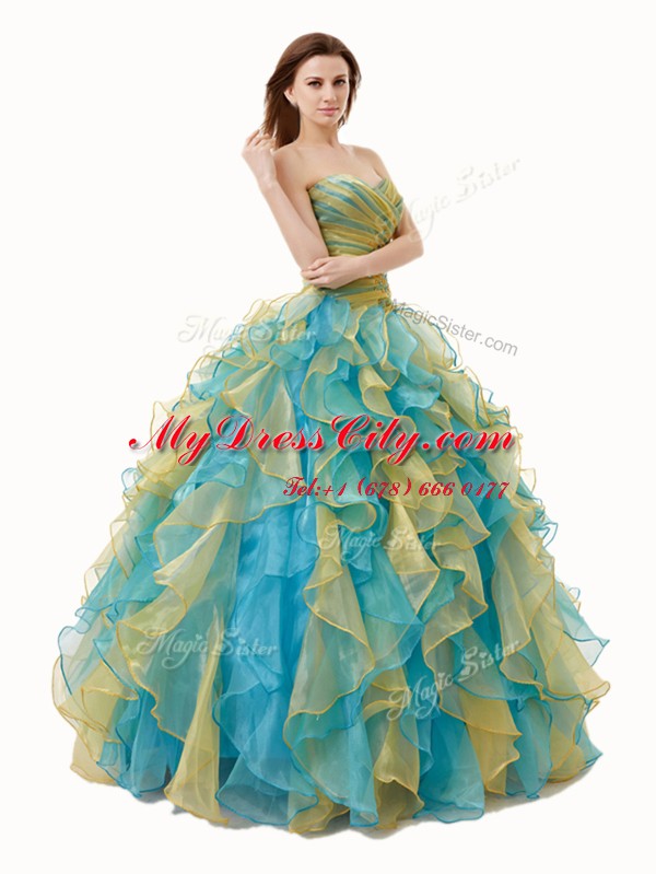 Affordable Multi-color Sleeveless Organza Lace Up Quinceanera Dress for Military Ball and Sweet 16 and Quinceanera