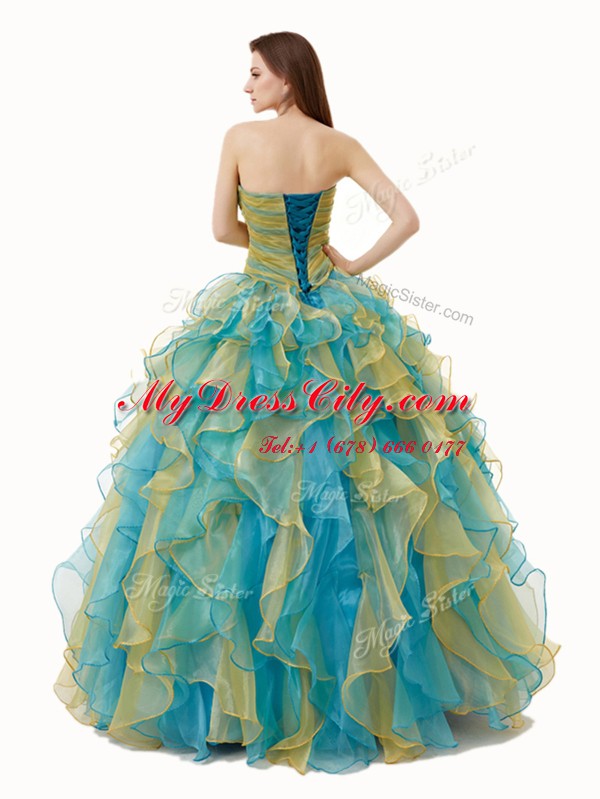 Affordable Multi-color Sleeveless Organza Lace Up Quinceanera Dress for Military Ball and Sweet 16 and Quinceanera