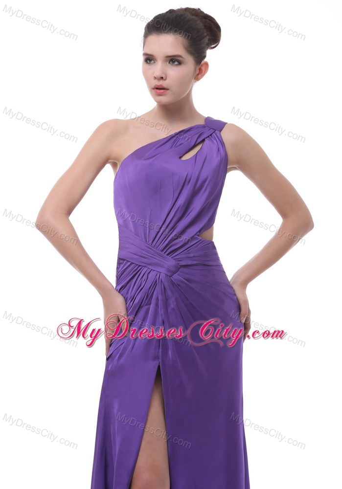 Chiffon Ruche One Should Purple Cutout Back Prom Dress