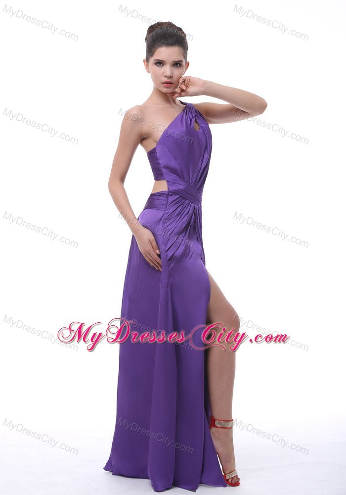 Chiffon Ruche One Should Purple Cutout Back Prom Dress