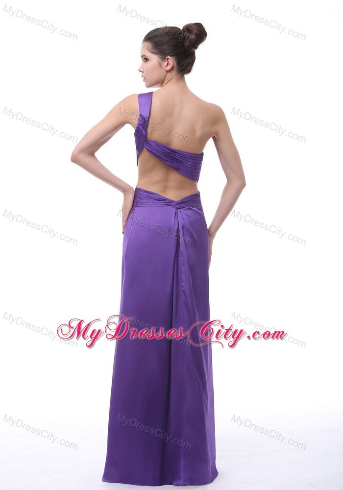 Chiffon Ruche One Should Purple Cutout Back Prom Dress