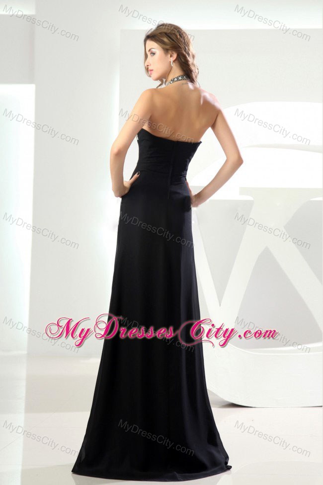 Halter Top Beading Slit Black Cool Back Prom Dresses for Cheap