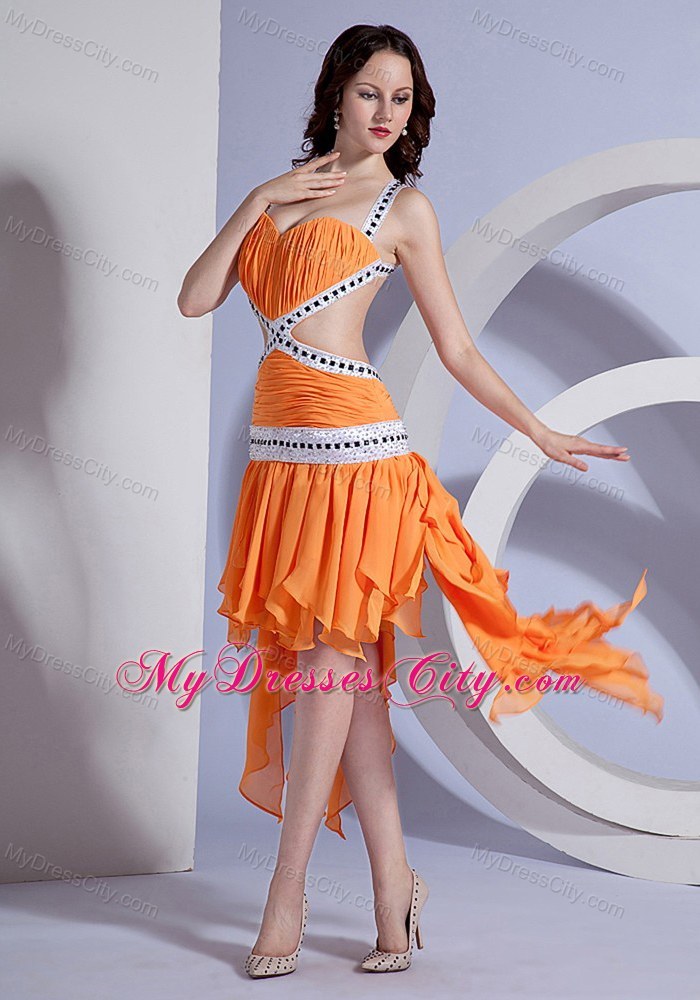 Ruching Beaing Asymmetrical Ruffles Straps Sexy Prom Dress