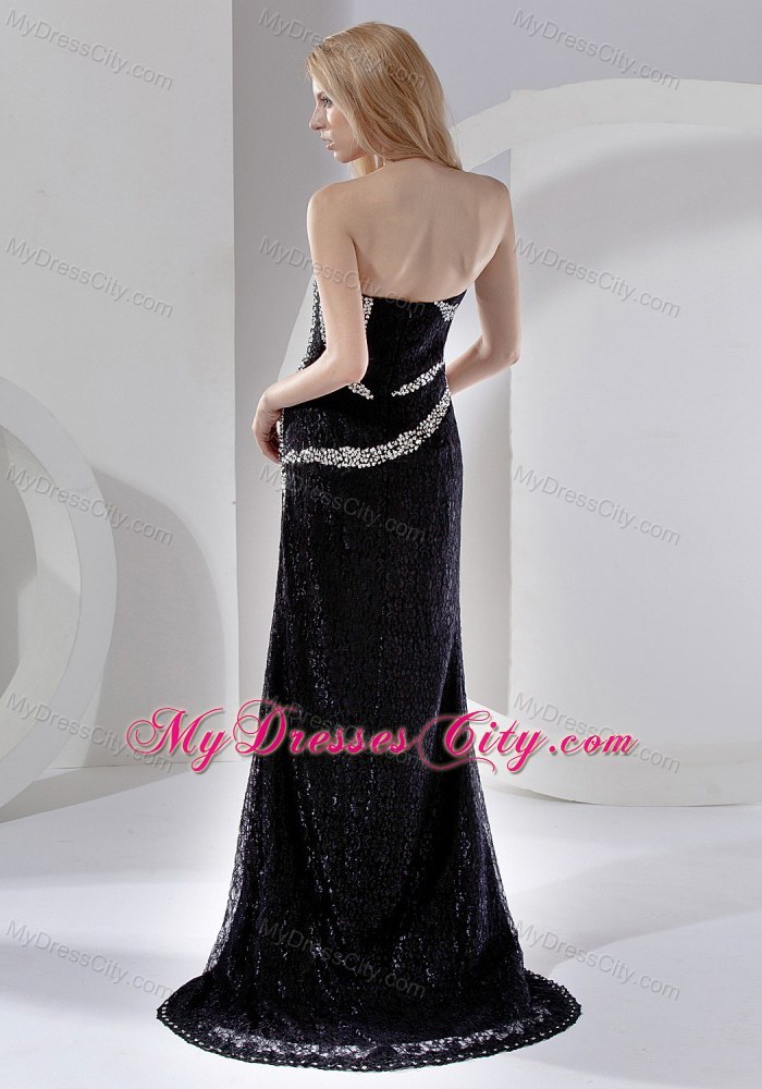 Sweetheart Neckline Beading Slit Prom Dress with Brush Train