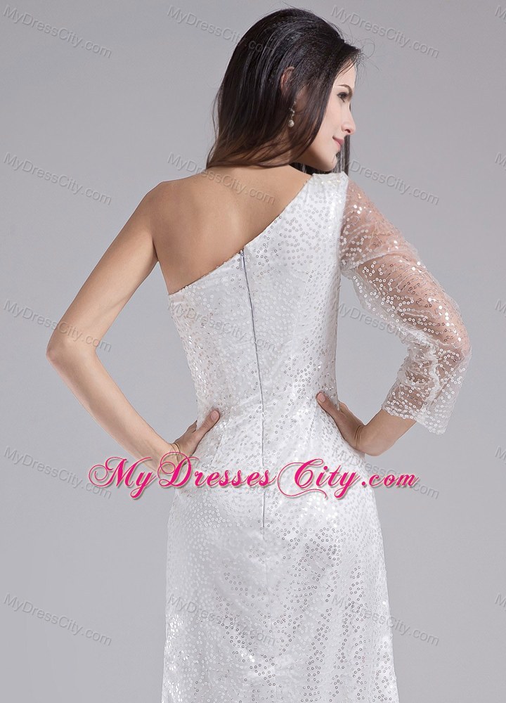 White One Shoulder Sequins Prom Gown with Single Shoulder