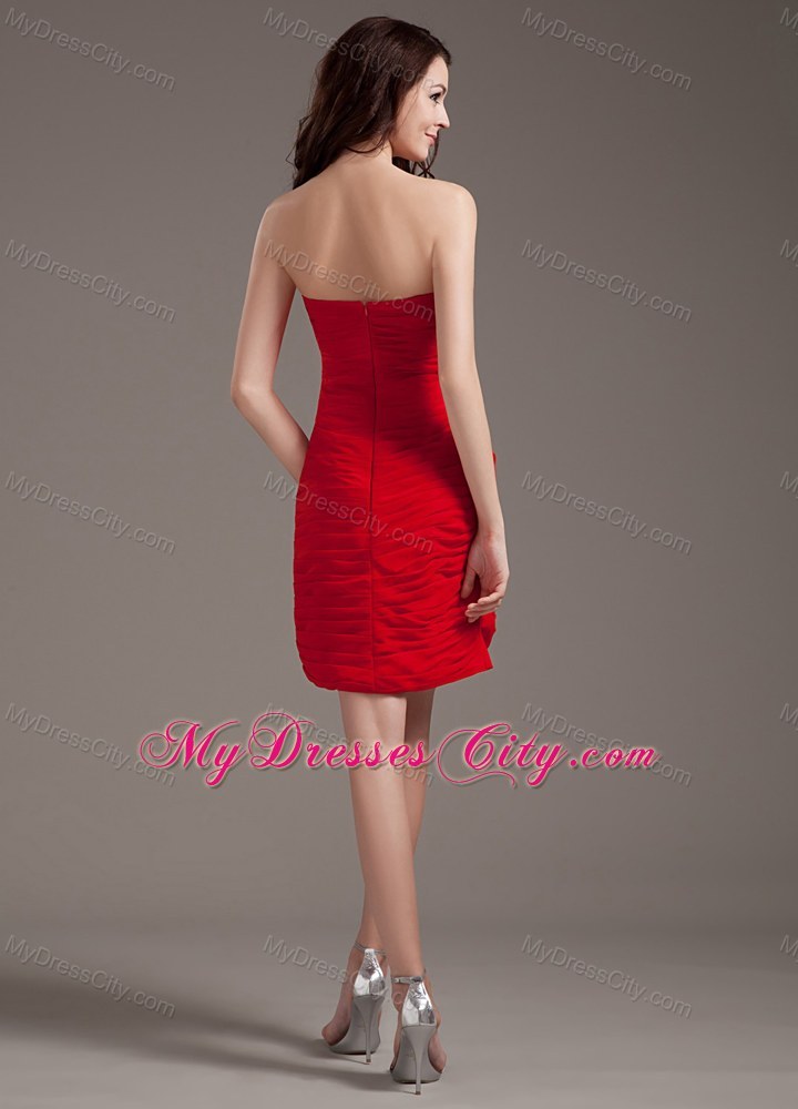 Red Strapless Short Beaded Decorate Prom Gown