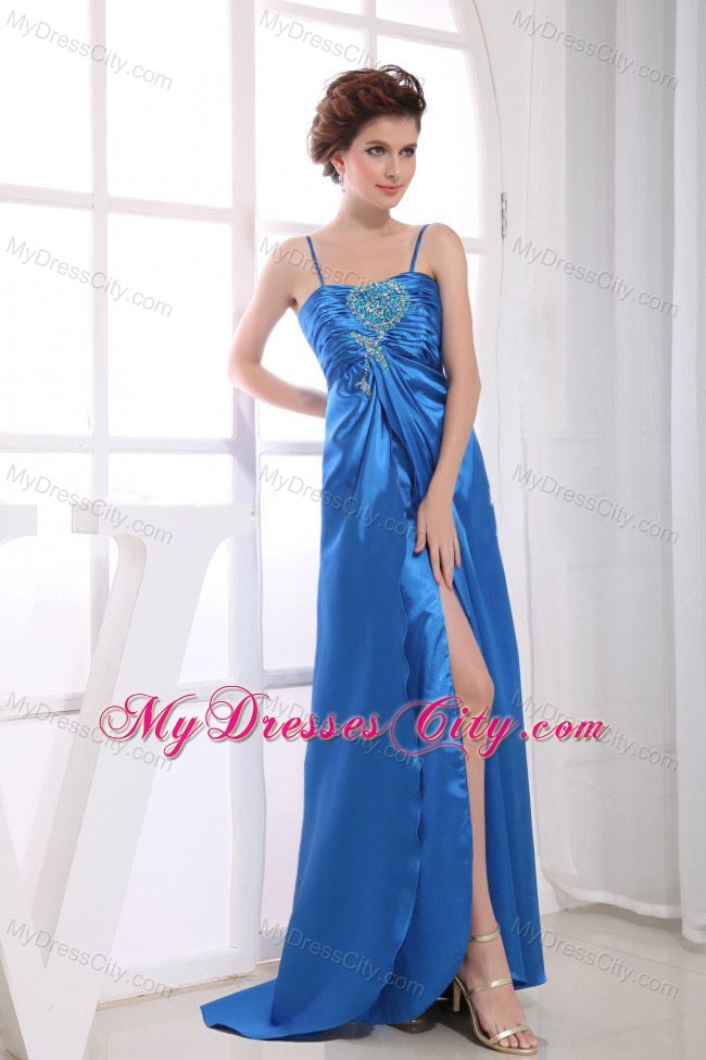 Royal Blue Spaghetti Straps Beaded Prom Dress for Women