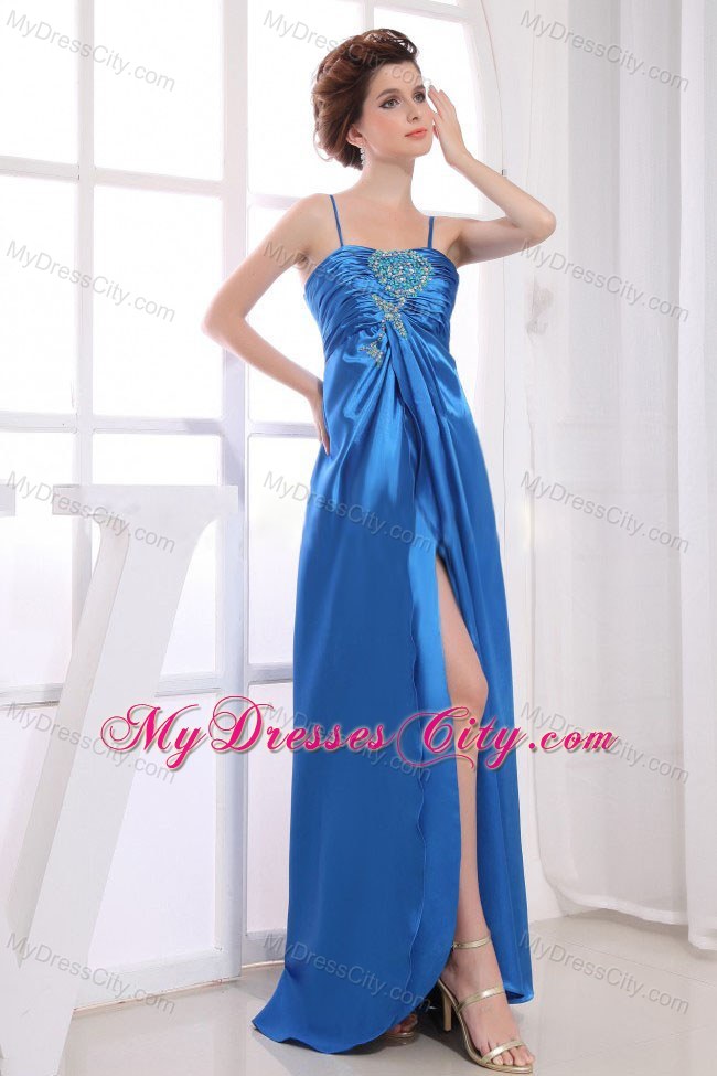 Royal Blue Spaghetti Straps Beaded Prom Dress for Women