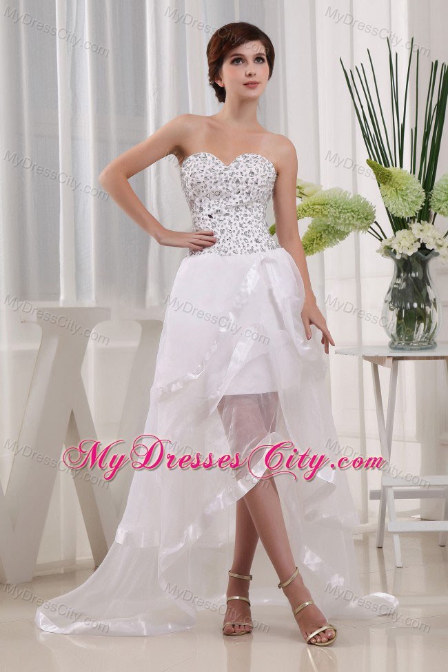 White Sweetheart High-low Prom Gown Beading Decorate