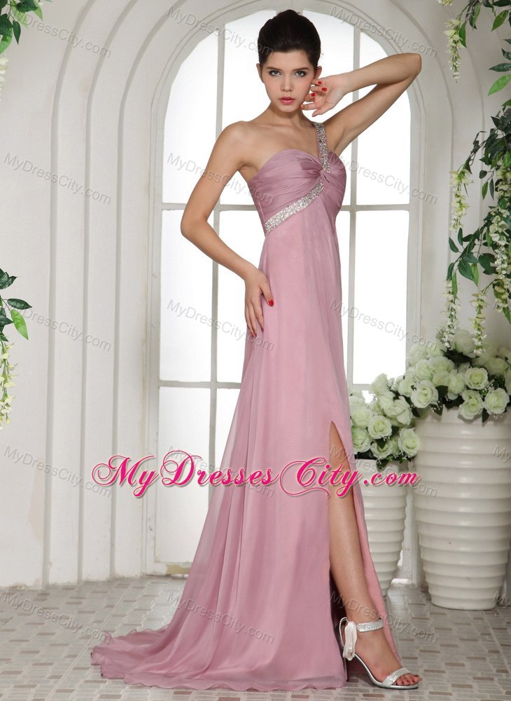 One Shoulder High Slit Lavender 2013 Prom Dress Beaded