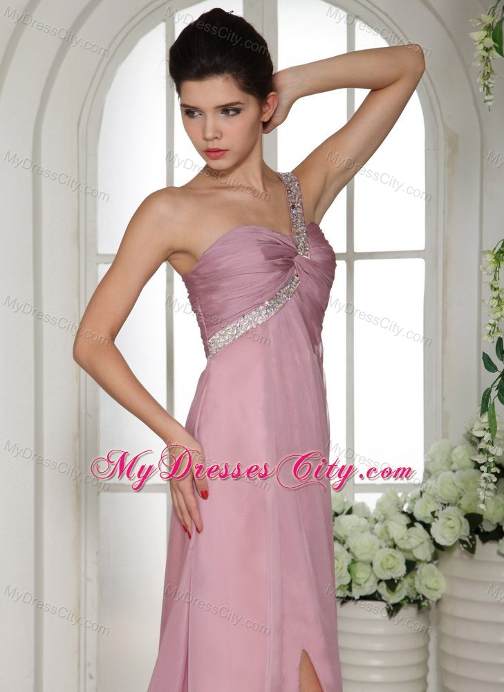 One Shoulder High Slit Lavender 2013 Prom Dress Beaded