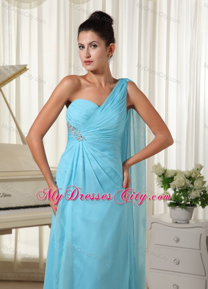 Asymmetrical Blue Chiffon Prom Dress with Chiffon High Slit