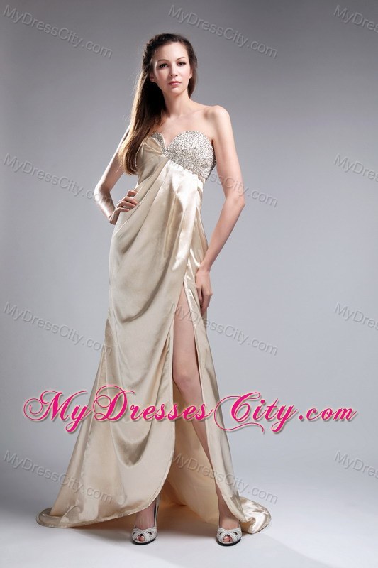 Charming Champagne Dress for Prom with Beaded Decorate Bust