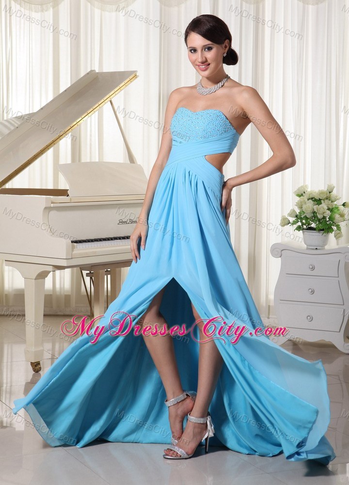 Chiffon Sweetheart Beaded Decorate Bust Prom Dress in Aqua