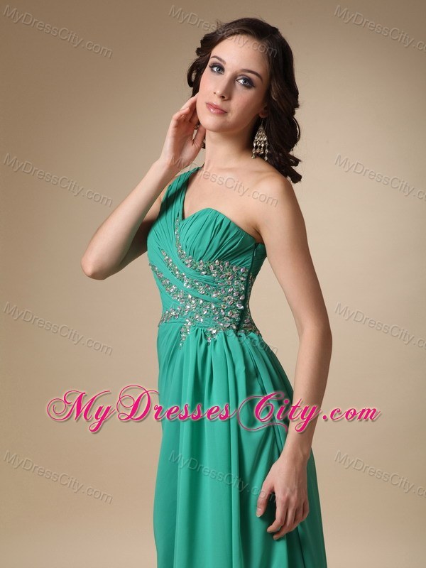 Turquoise Empire One Shoulder Brush Train High Slit Prom Dress