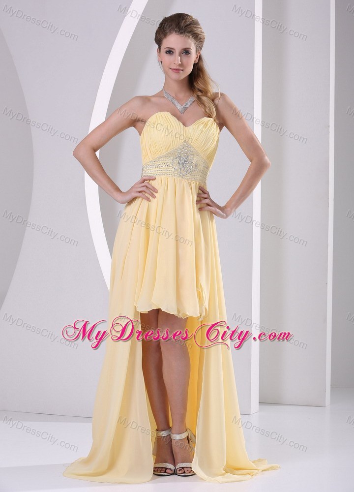 High-low Sweetheart Beaded Yellow Chiffon Detachable Prom Dress