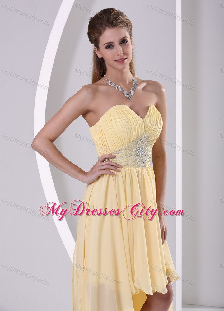 High-low Sweetheart Beaded Yellow Chiffon Detachable Prom Dress